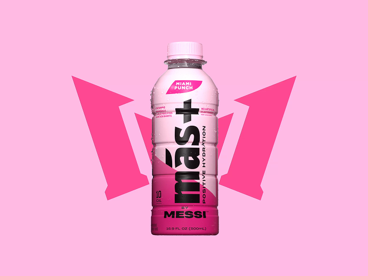 Pink Miami Punch bottle with 'mas+' branding on a pink background
