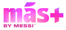 Más+ by Messi™ hydration logo in pink gradient on transparent background.