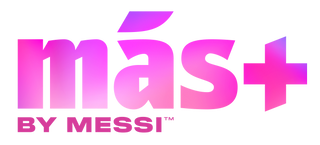 Más+ by Messi™ hydration logo in pink gradient on transparent background.